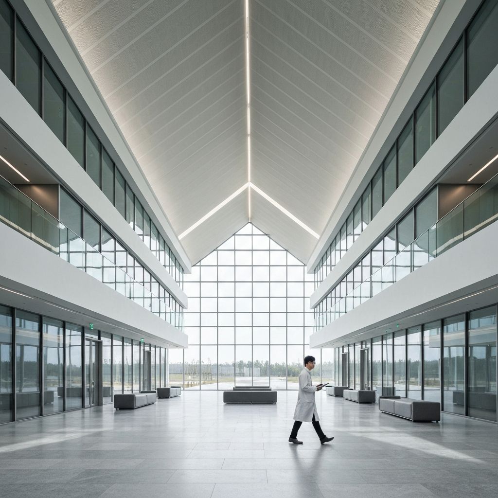 Modern European research institution atrium